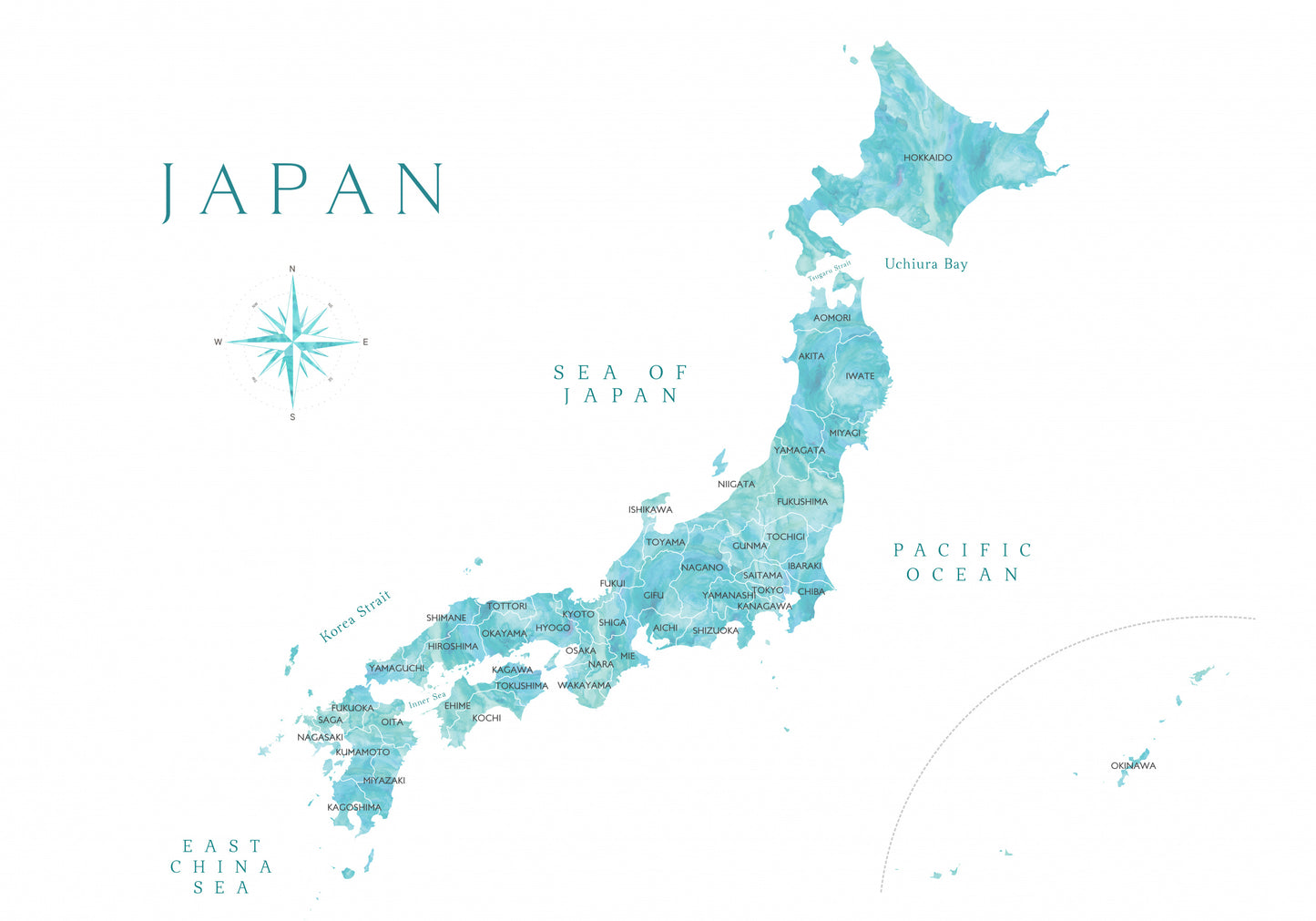 Aquamarine watercolor Japan map fototapet