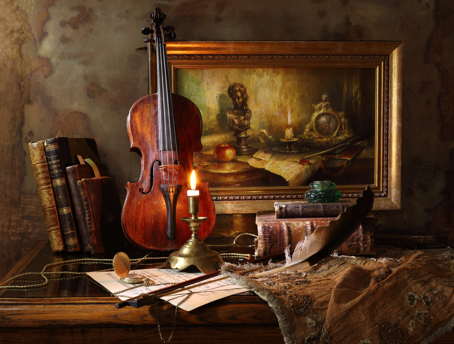 Still life with violin and painting fototapet