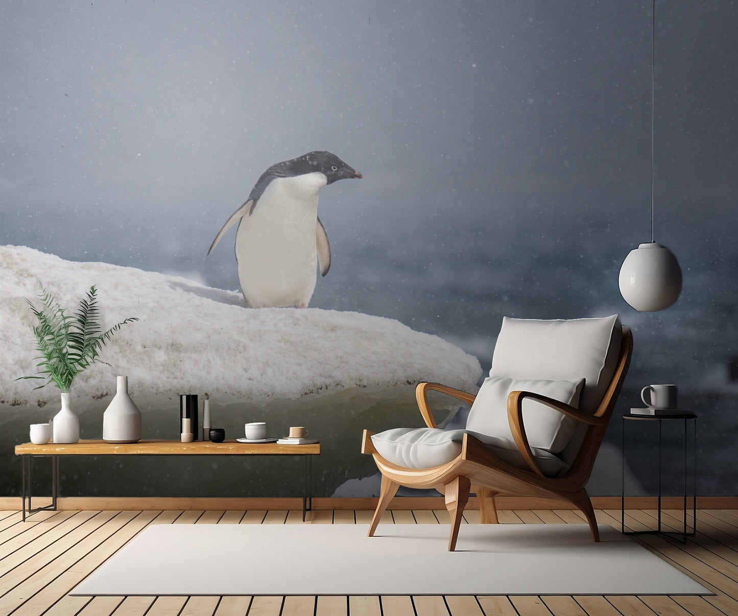 Adelie penguin in snow shower fototapet