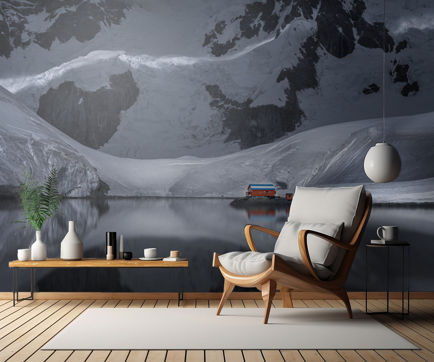 A Red House by Antarctica Glacier fototapet