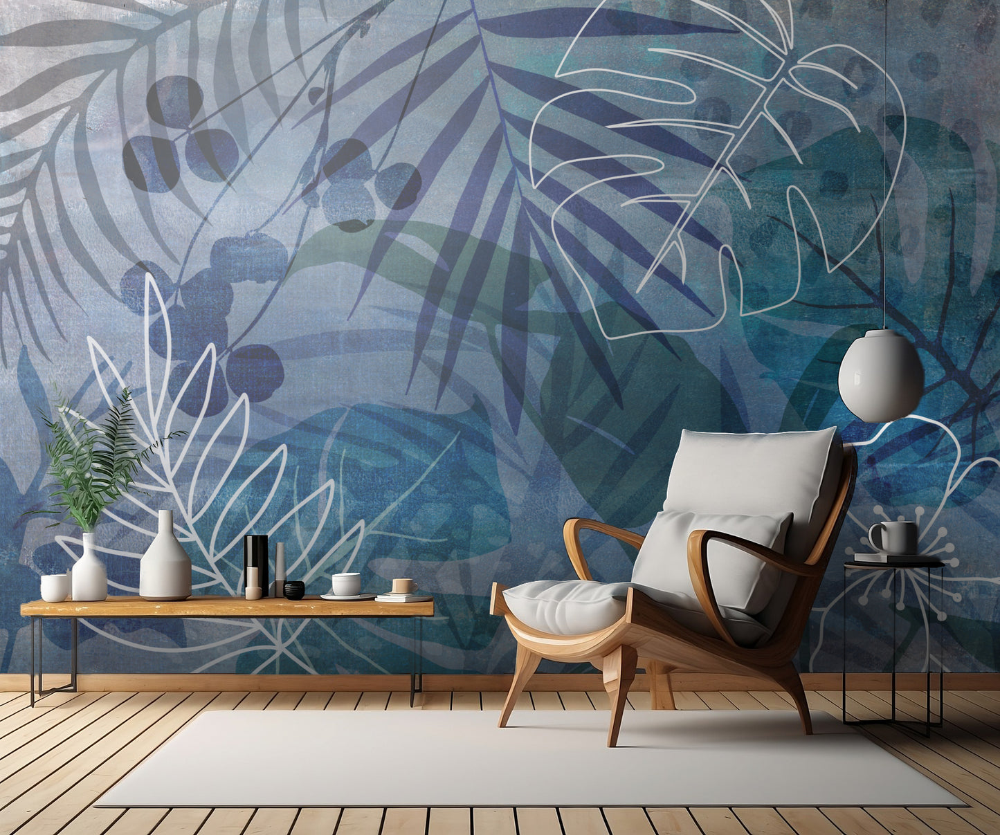 Abstract Botanical Blue fototapet