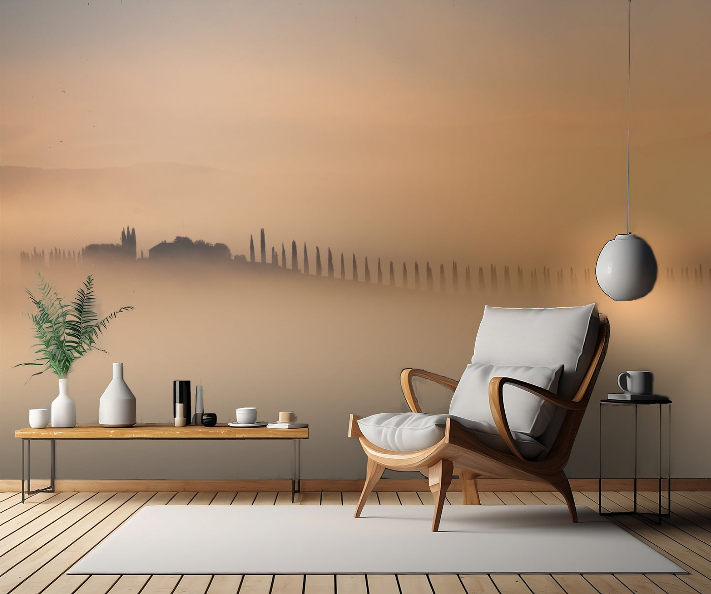 Foggy sunrise fototapet