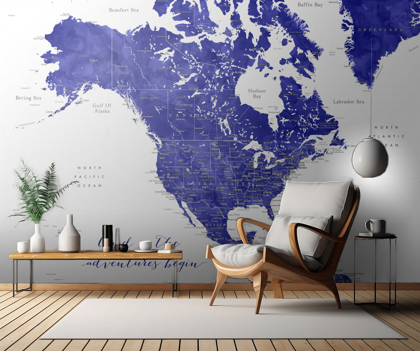 Adventure map of North America in cobalt blue fototapet