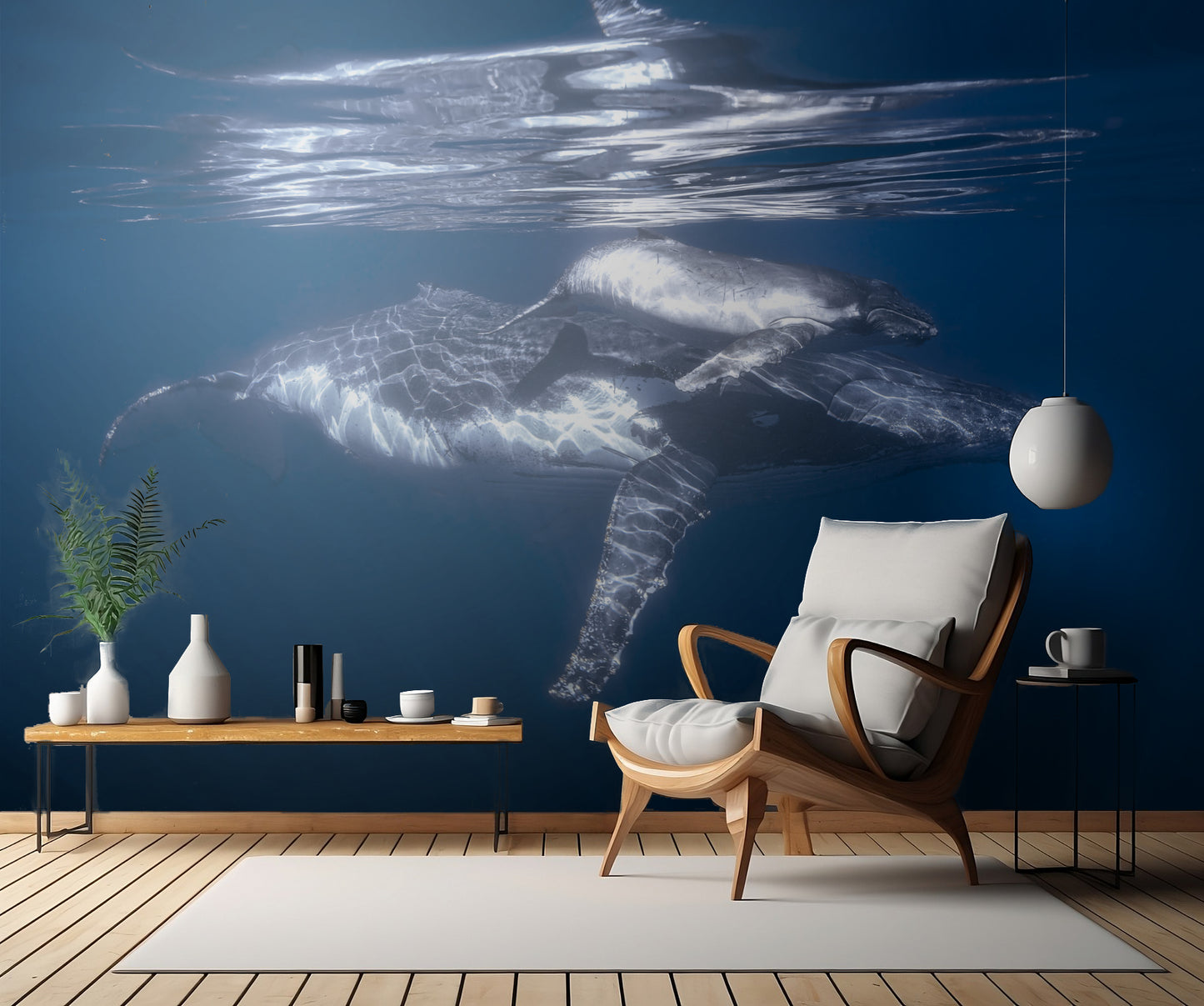 A humpback whale and its calf fototapet