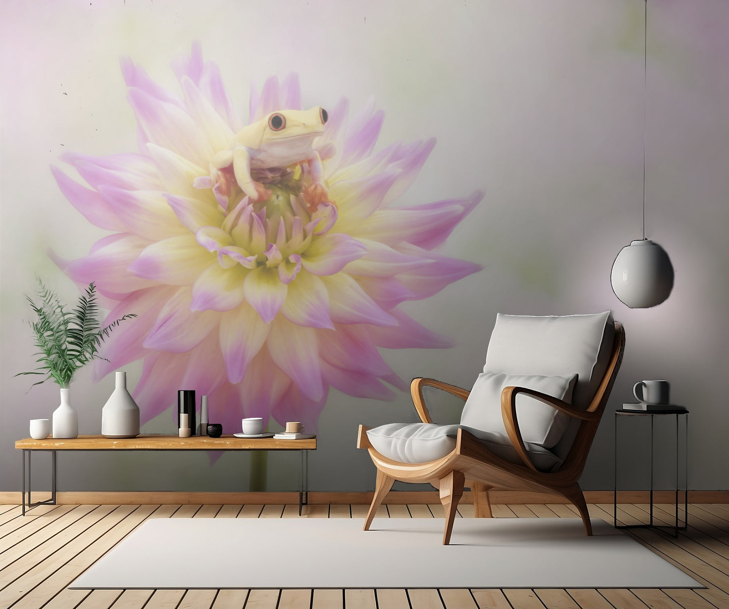 Albino Red Eyed Tree Frog on a Dahlia fototapet