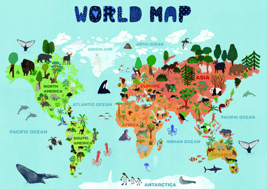 World map for kids fototapet