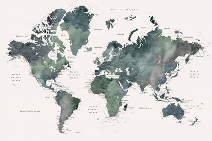 Watercolor world map with cities, Makoa fototapet