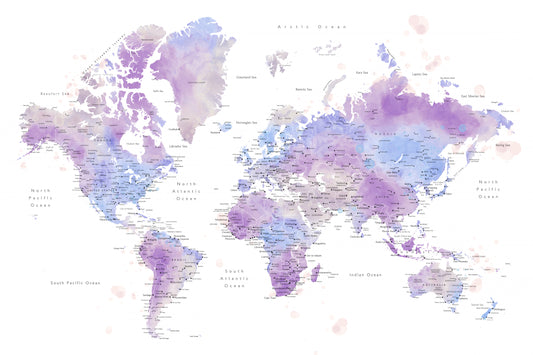 Watercolor world map with cities, Gina fototapet