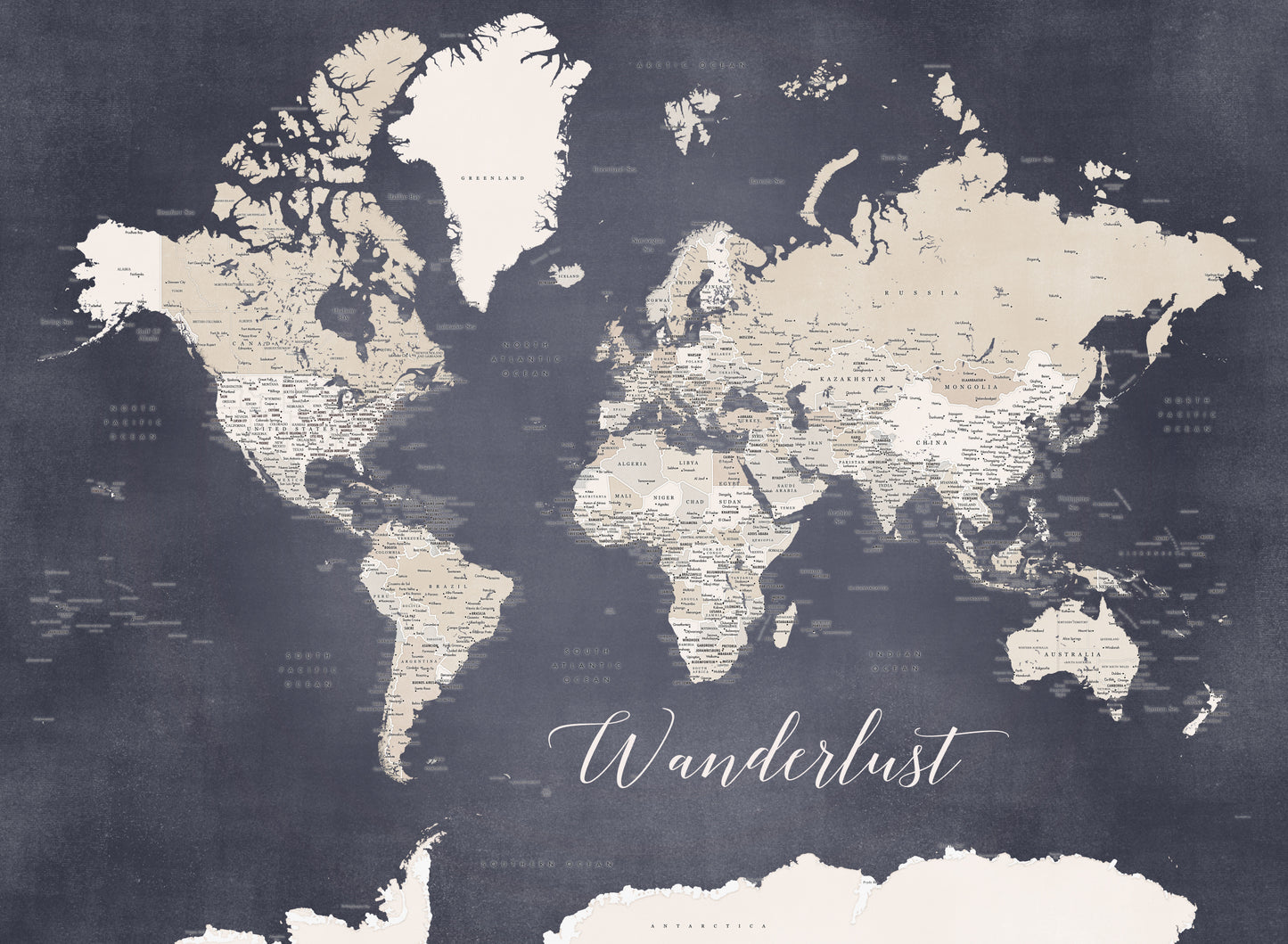 Wanderlust world map Glyn fototapet