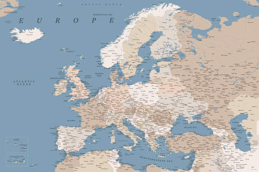 Amias detailed map of Europe fototapet