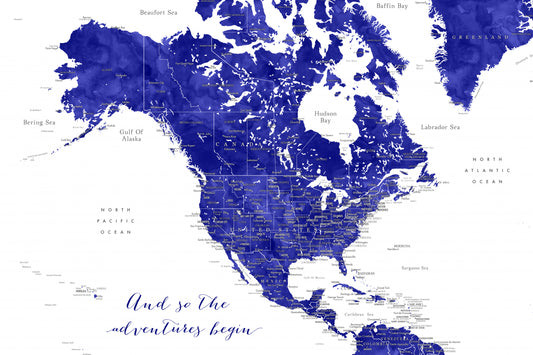 Adventure map of North America in cobalt blue fototapet