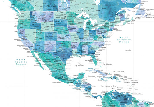 Aqua map of the United States and the Caribbean sea fototapet