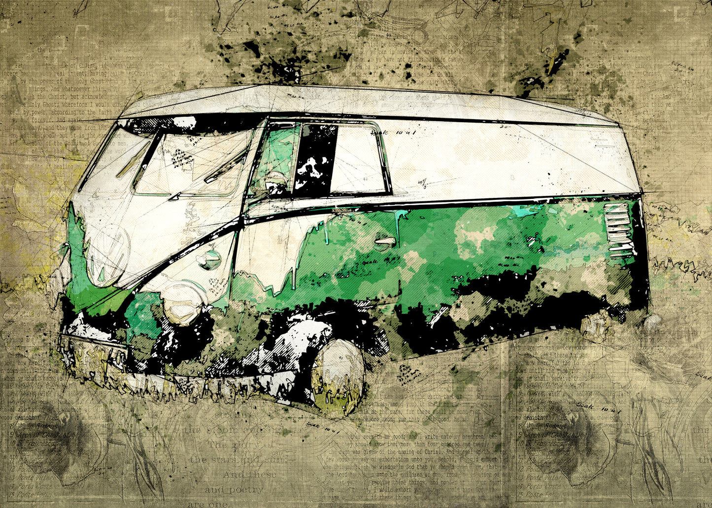 Volkswagen vw combi green fototapet