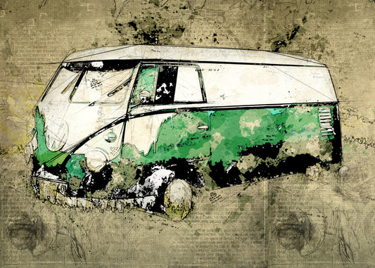 Volkswagen vw combi green fototapet
