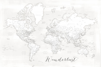 Wanderlust, detailed world map with cities, Maeli white fototapet