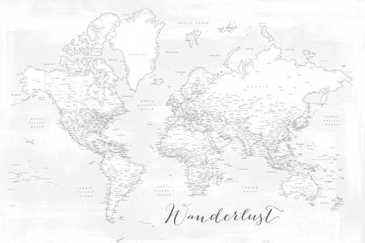 Wanderlust, detailed world map with cities, Maeli white fototapet