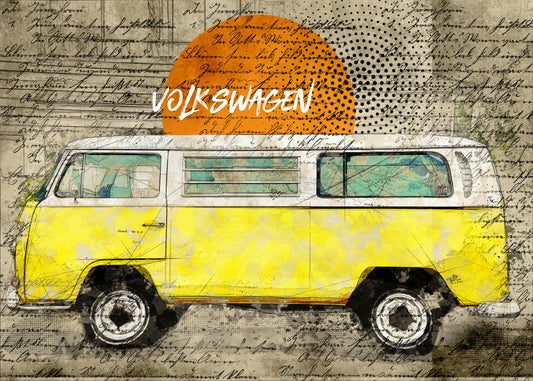 volkswagen vw combi yellow fototapet