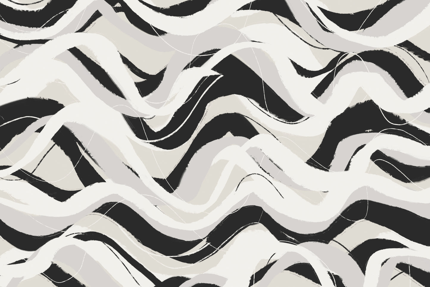 White Black Waves Pattern Square fototapet