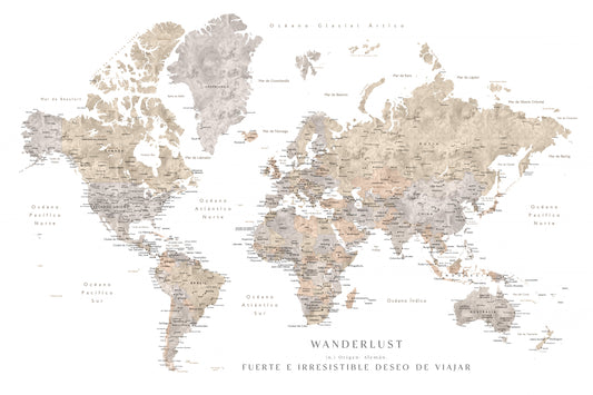 Wanderlust world map in spanish fototapet