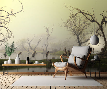 Painted storks at rest fototapet