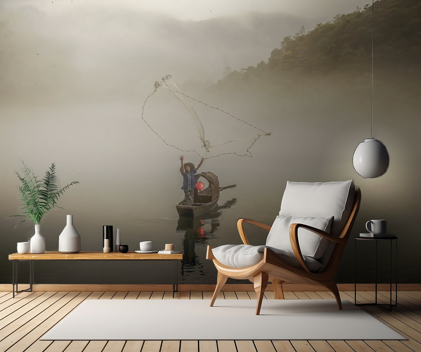 A Fisherman in the Morning Mist fototapet