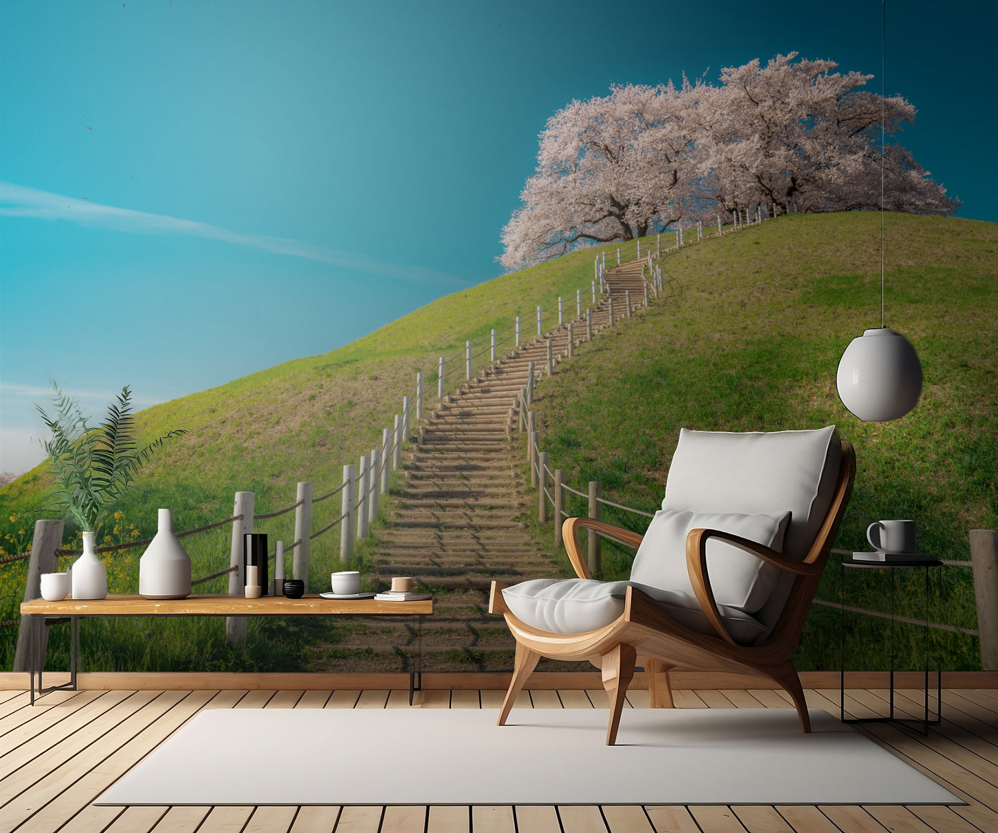 cherry blossoms on the hill fototapet