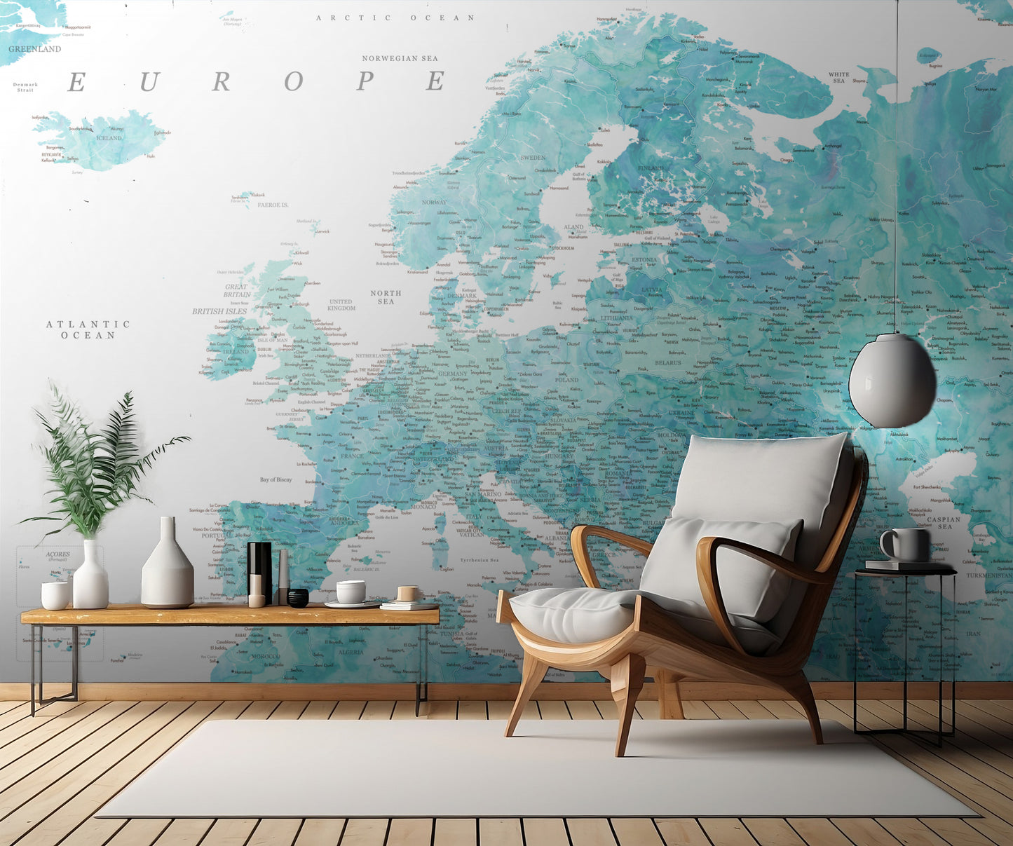 Aquamarine detailed map of Europe fototapet