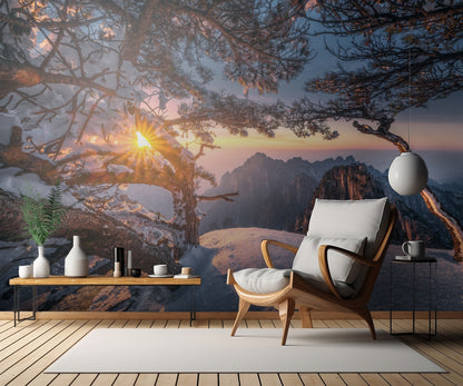 Yellow Mountain and Strange Pine after Snow fototapet