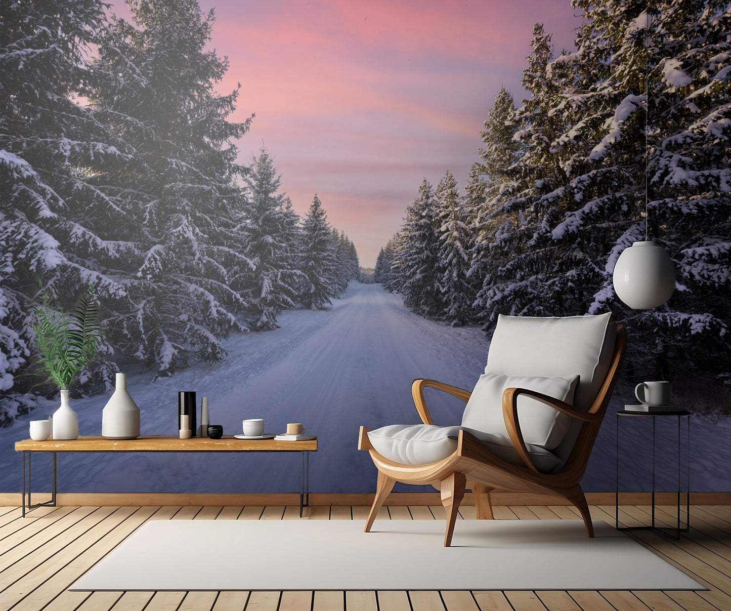 Road into the winter forest fototapet