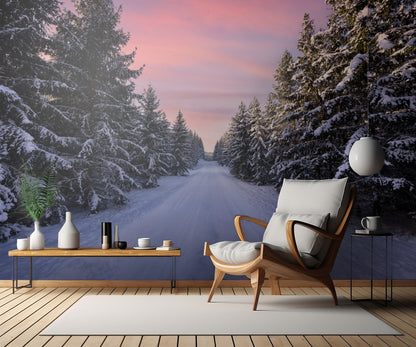 Road into the winter forest fototapet