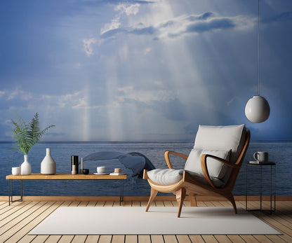 Whale and sun rays fototapet