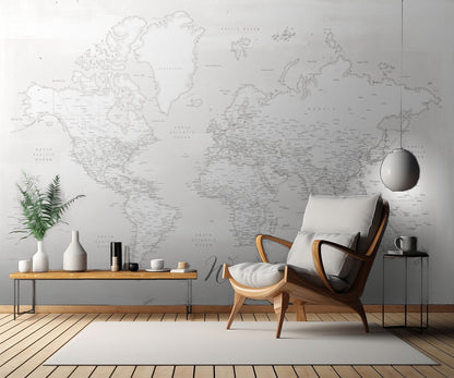Wanderlust, detailed world map with cities, Maeli white fototapet