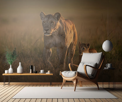 Mom lioness with cub fototapet