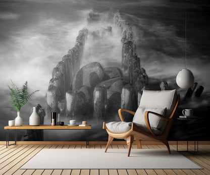 Wooden groyne in the morning sun - BW fototapet