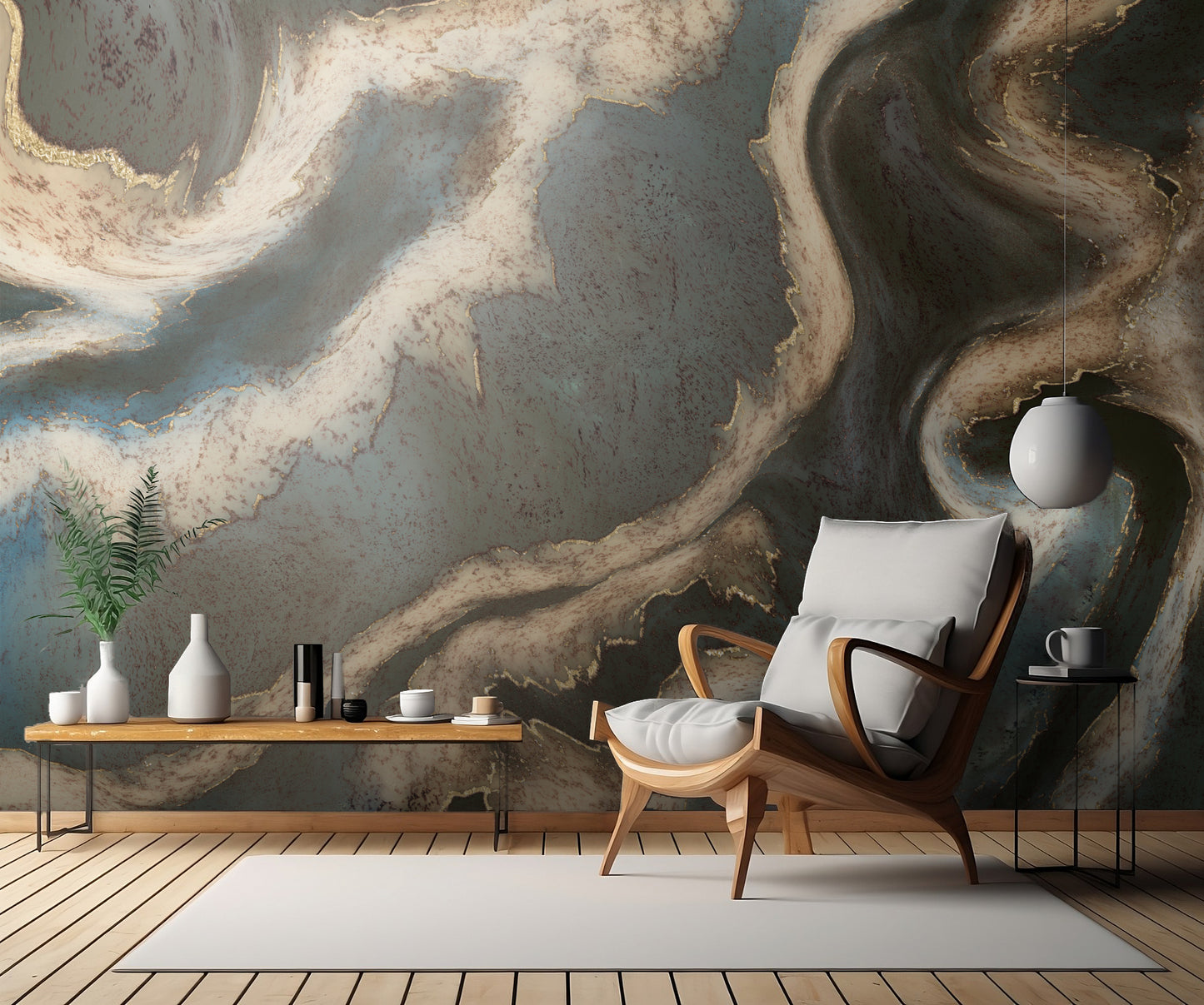 Alcohol Ink Green Blue Gold Beige fototapet