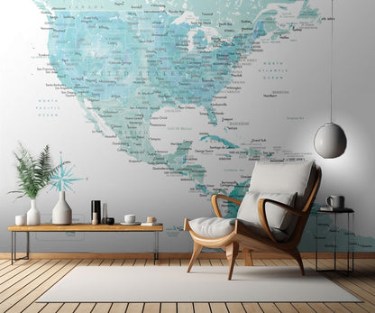 Aquamarine map of USA and Mexico fototapet