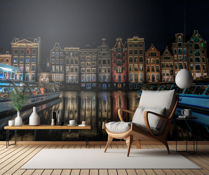 "Dancing Houses" on the Damrak Canal in Amsterdam fototapet