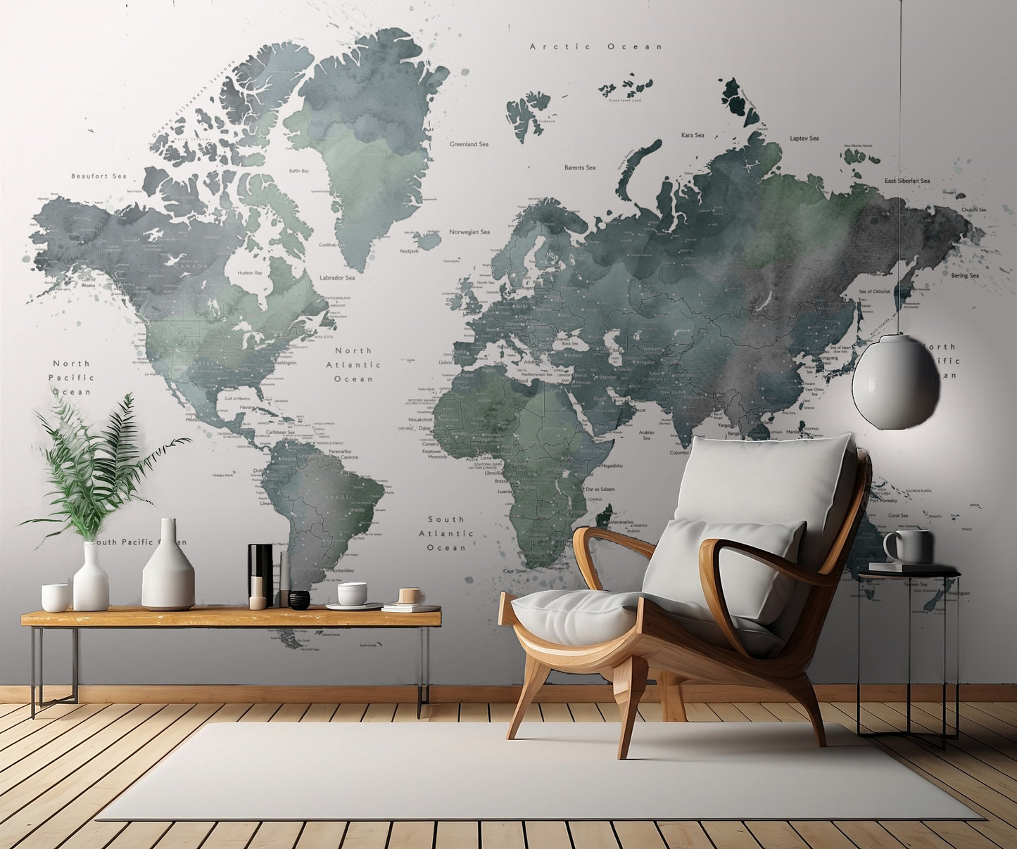 Watercolor world map with cities, Makoa fototapet