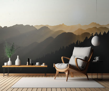 Sunset sun rays over the mountains fototapet